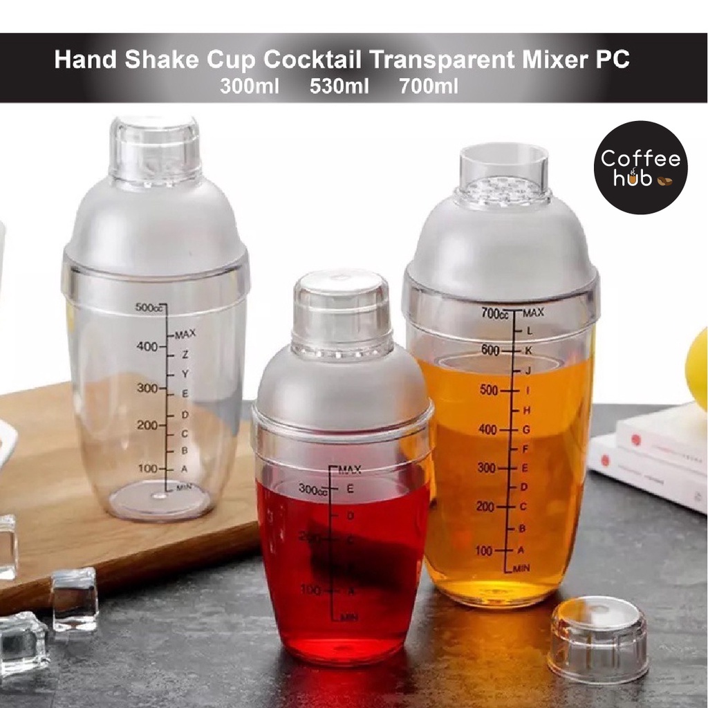 Hand Drink Ice Coffee Shaker Bottle PC Cocktail Shaker with Scale Milk  Teapot Juices Wine Transparent Plastic Cup for Home Bar Store[700ml]