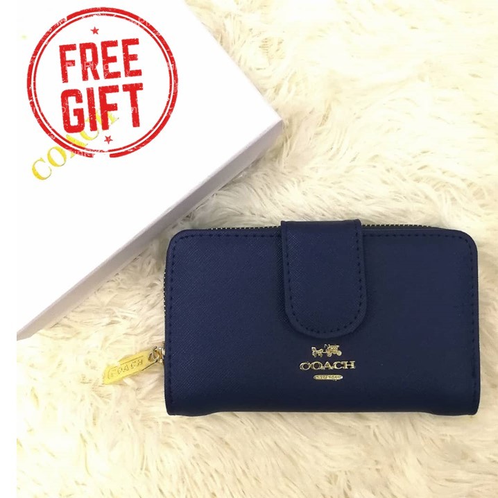 COACH Crossgrain medium corner zip wallet, Midnight blue Women's Wallet