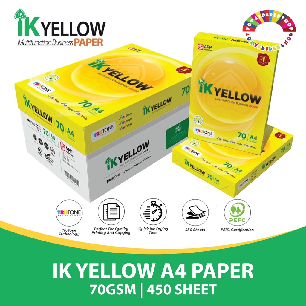 IK Yellow 80gsm A4 Paper - 450's X 10reams - Copier Paper A4