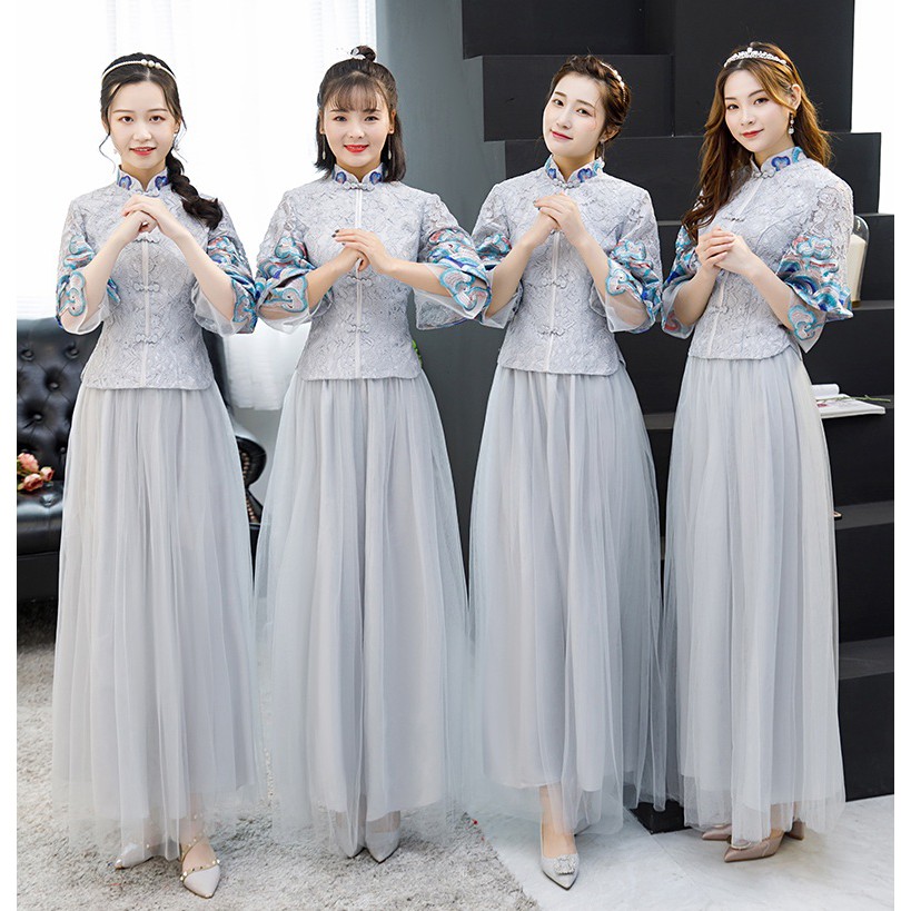 Koszal Traditional Chinese Women Long Cheongsam Bridesmaid Short