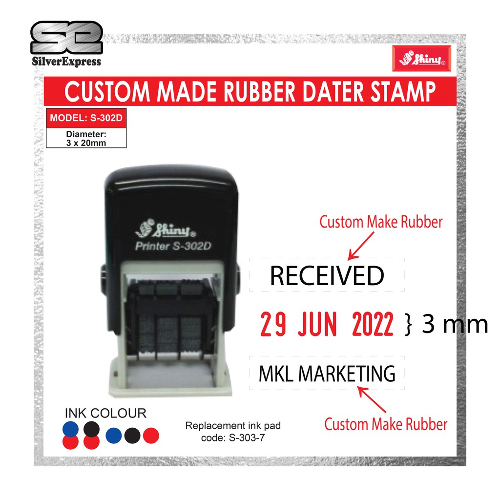 Custom Make rubber Mini dater stamp S 302D Self Inking