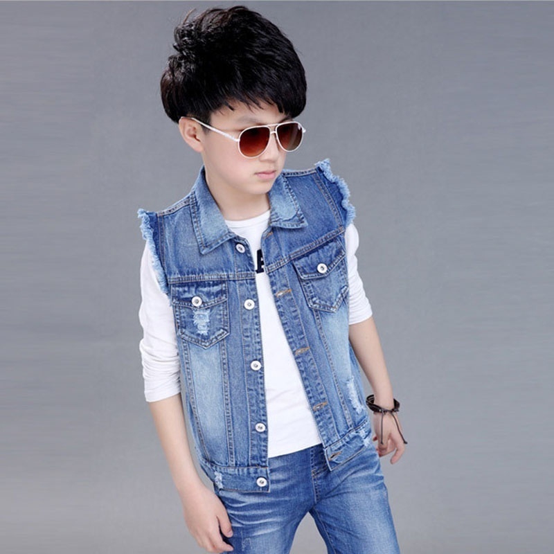 Boys Denim Vest 3 13 Years Kids Cowboy Waistcoat Children