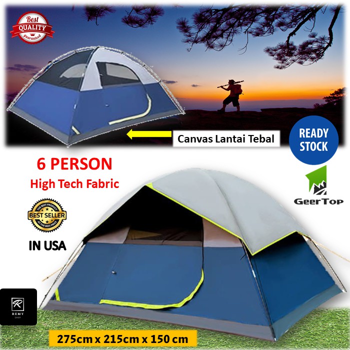 6 Person Double Layer Camping Tent Geertop Lantai Canvas High