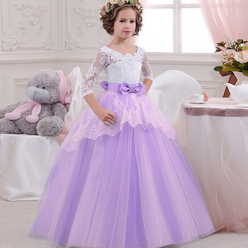 HOT 6 14 Years Flower Girl Dress Wedding Long Lace Princess