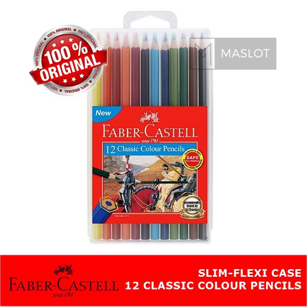 FABER-CASTELL CLASSIC COLOUR PENCILS - 12 LONG SLIM FLEXI CASE