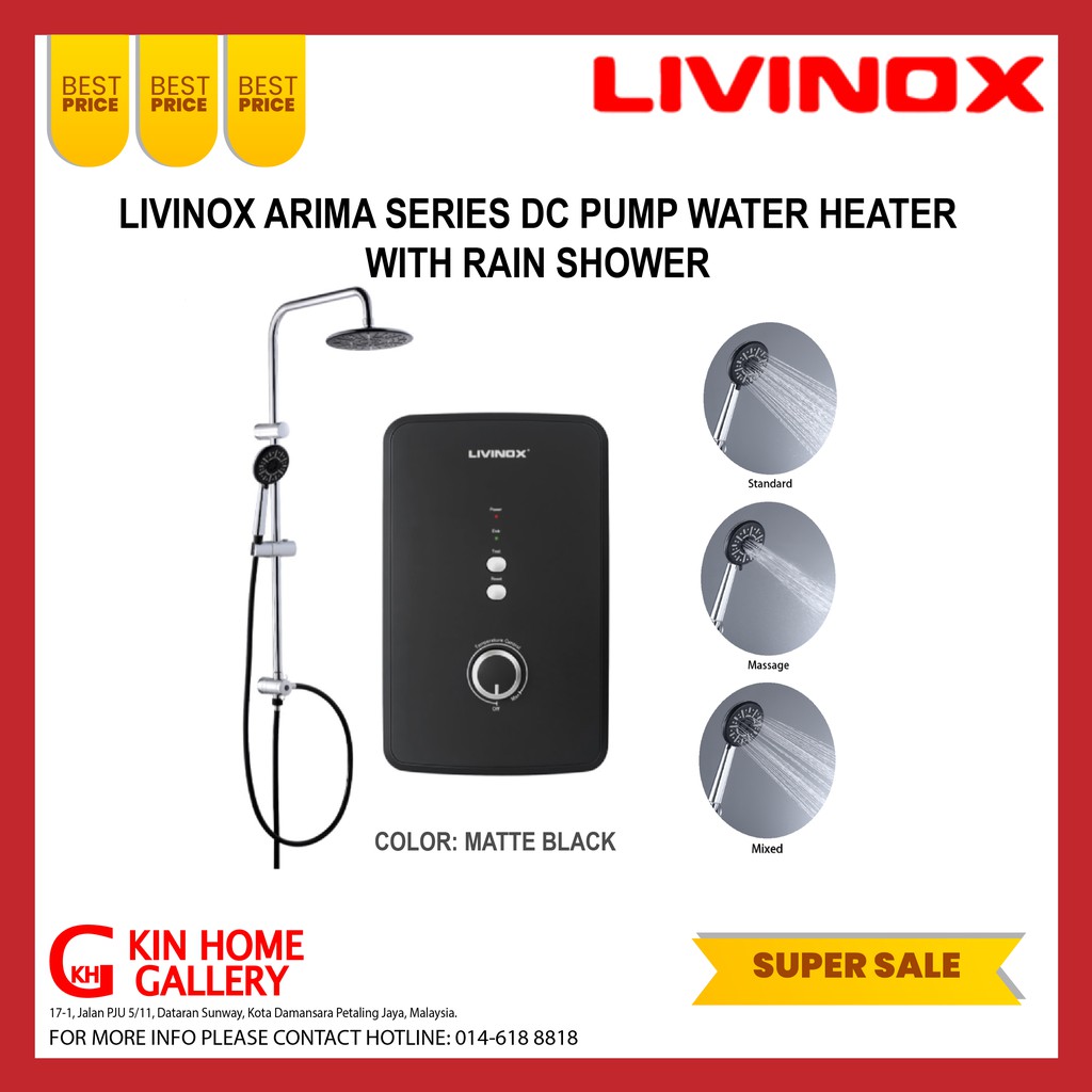 LIVINOX ARIMA SERIES DC PUMP WATER HEATER WITH RAIN SHOWER | Shopee Malaysia