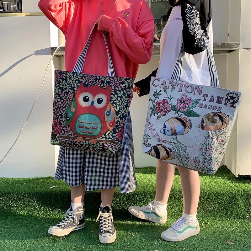 Tote Bag Canvas Owl Design Ready stock Shopee Malaysia