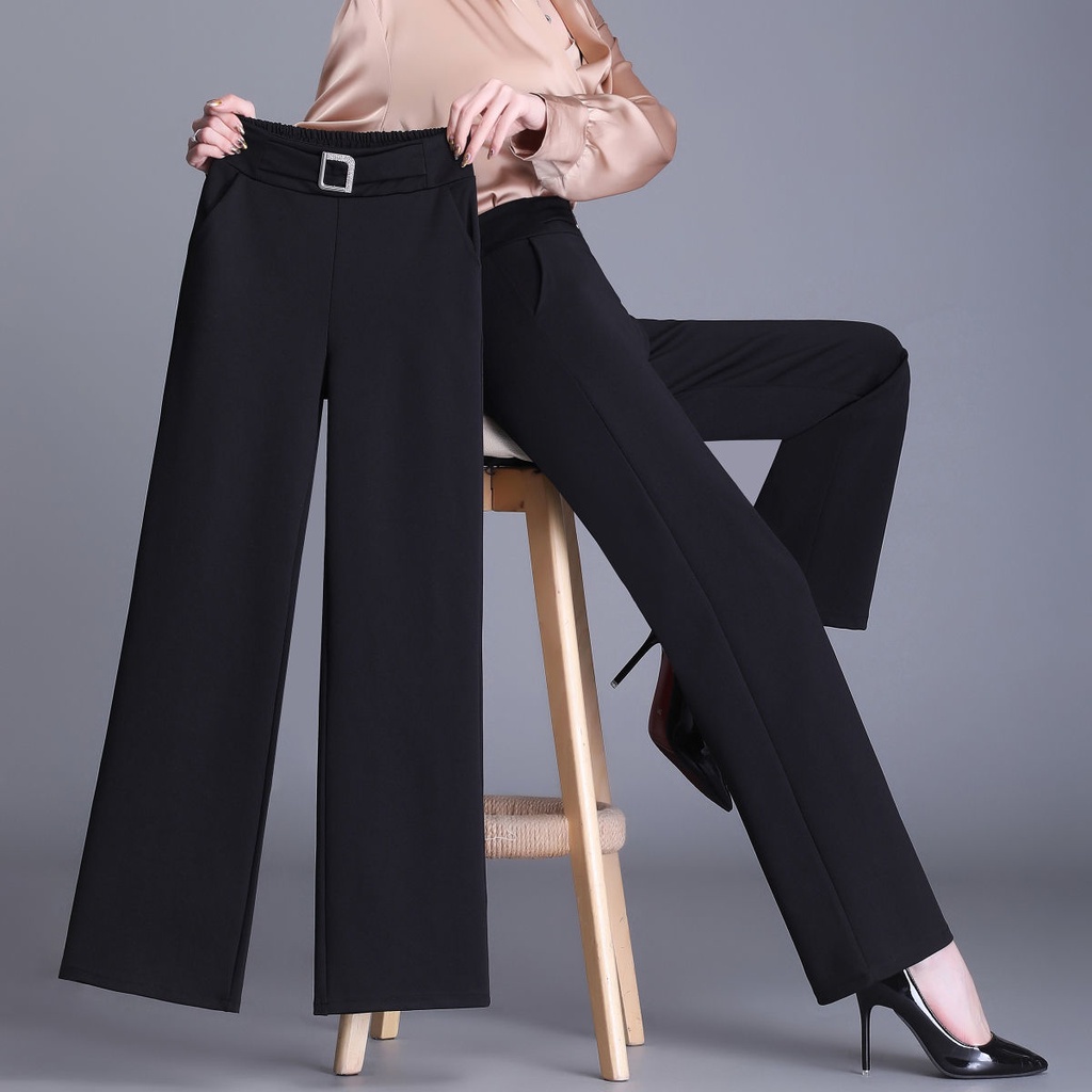 M-4XL Women Stretch Suit Pants Casual Loose Korean Straight Cut Wide Leg  Trousers Office Work Pant