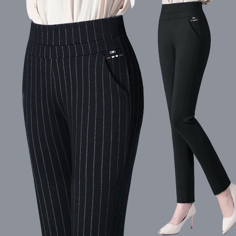 Plus size casual pants women's new elastic straight casual trousers high  waist all-match loose women's pants AFBG