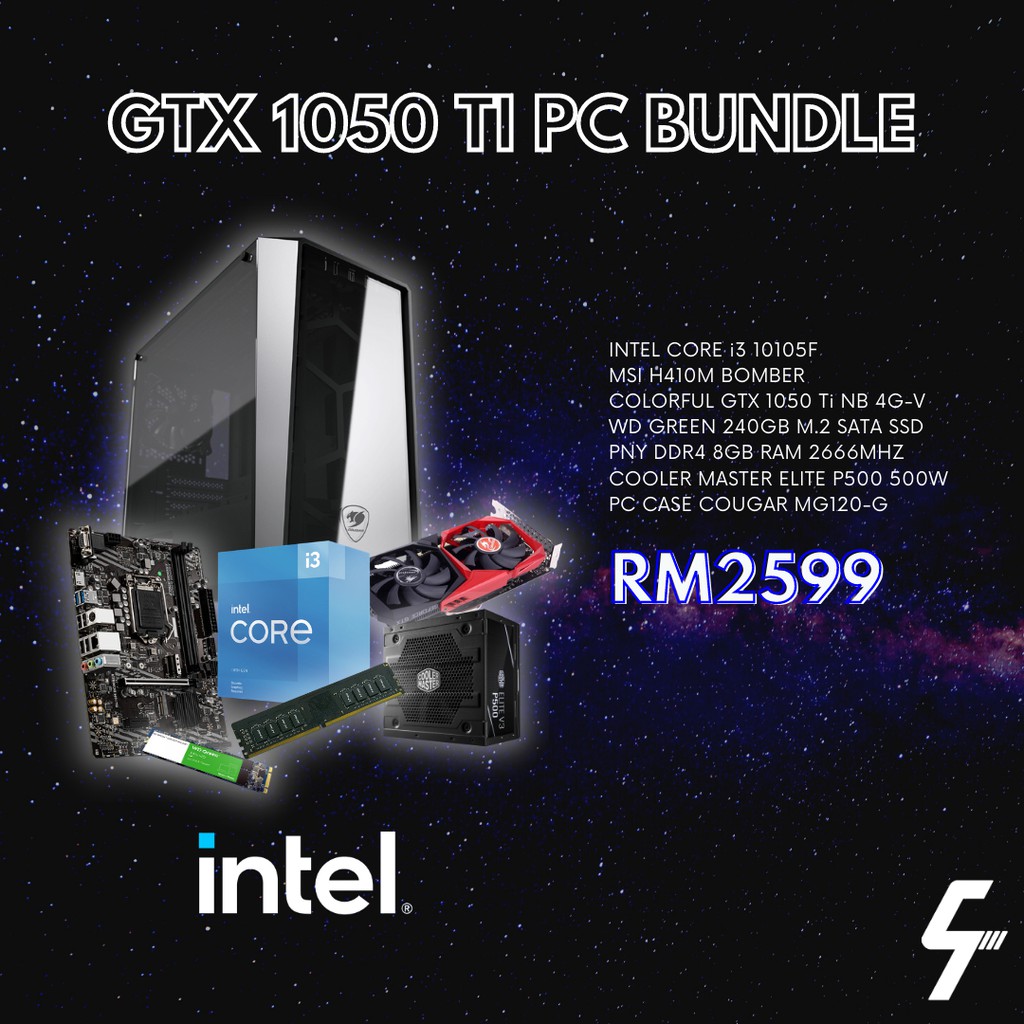 PC GAMING COMBO INTEL CORE I3 10105F MSI H410M BOMBER GTX