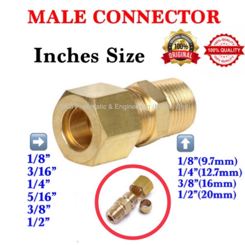Brass Fitting (Inches Size) Compression Male Connector Compression Fitting  Brass Pipe Fitting Copper Pipe Connector