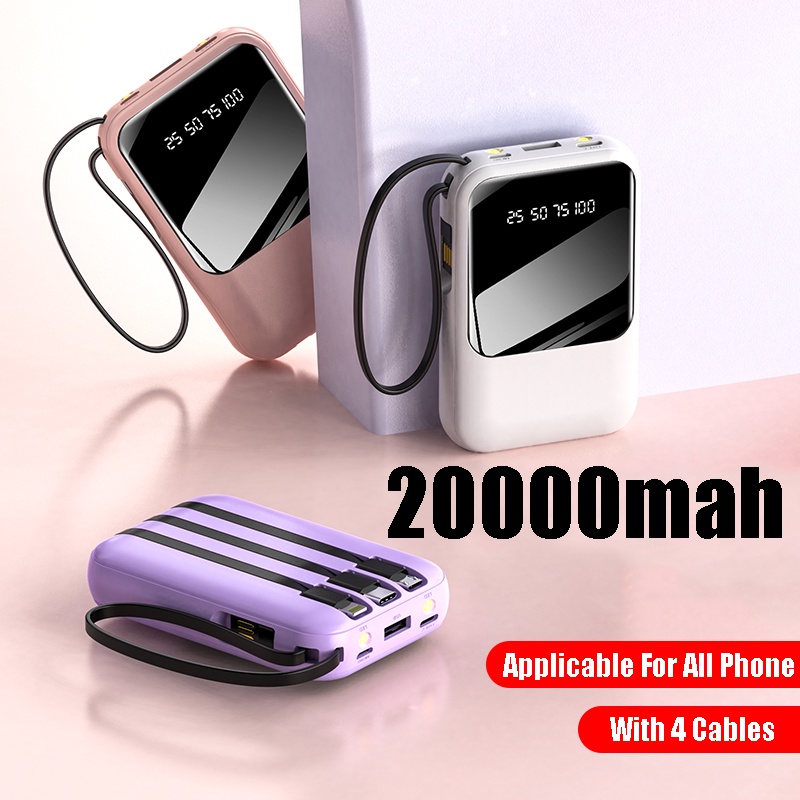 Powerbank 20000mAh Built in 3 Cables Fast charging Digital LED Display  Portable Power Bank for Phone