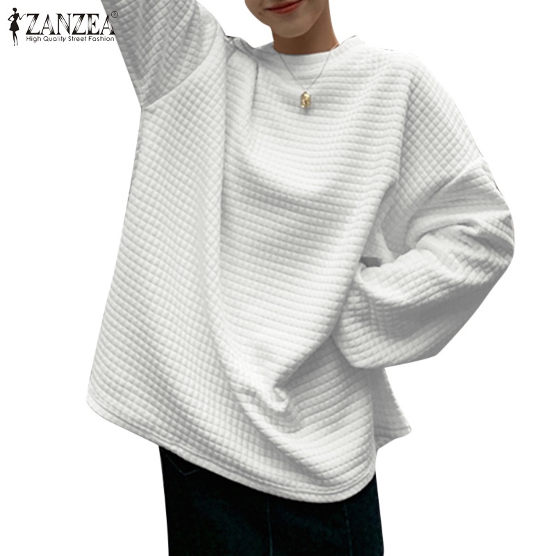 ZANZEA Women Sweatshirts Pullover Oversized Casual Puff Sleeve Crew Neck  Long Top Hoodie Sweatwear