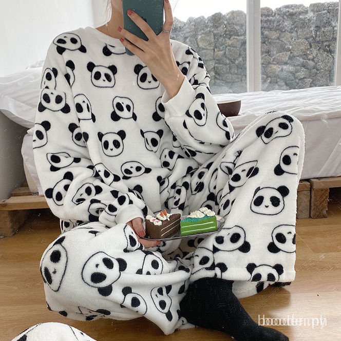 Cute Women Pajama Set Winter, Fleece Flannel Pijamas Suit