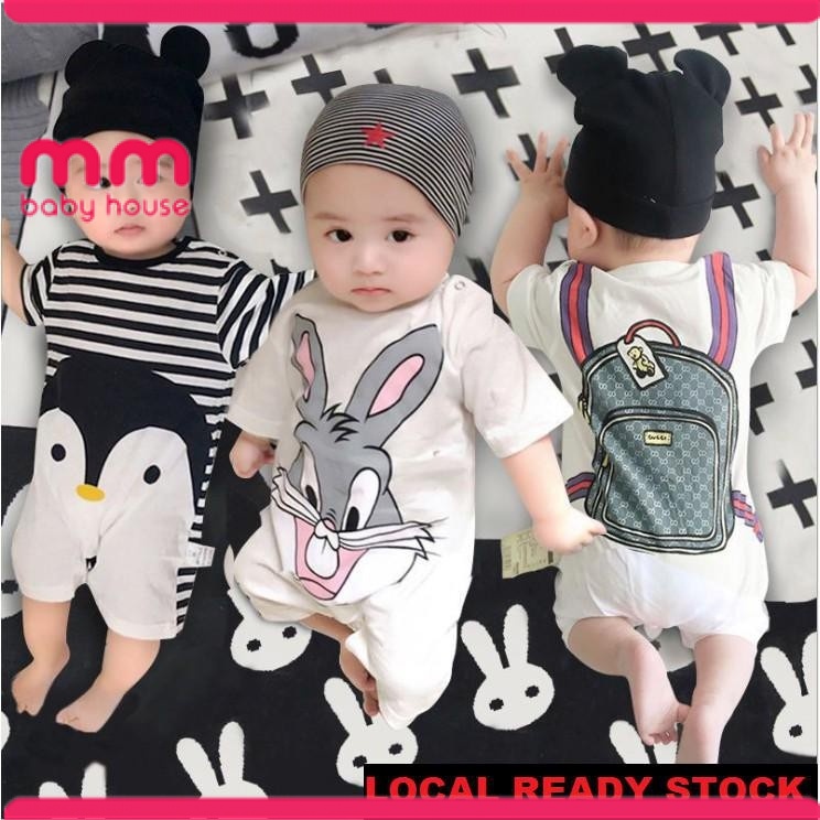 Newborn Baby Romper Infant Boy Girl Jumpsuit Short Sleeve Cartoon Bodysuit  One Piece Baju Bayi Comel Murah (J)