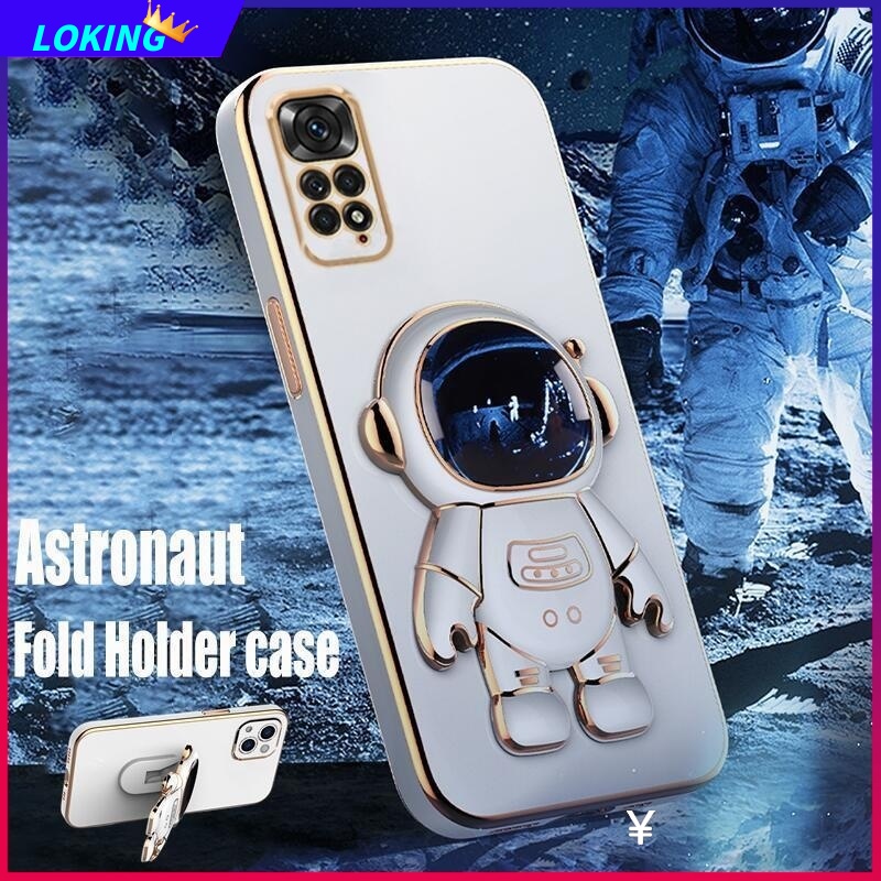 Compatible with Redmi Note 12s Case with Plating Creative Astronaut Cartoon  Holder Pink, Xiaomi Redmi Note 12s Phone Case Silicone Shockproof Stand