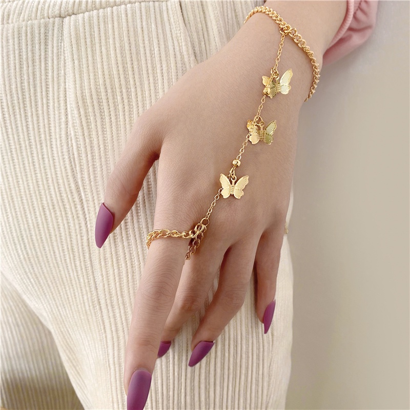 Chic Rhinestone Butterfly Bracelet - Gold