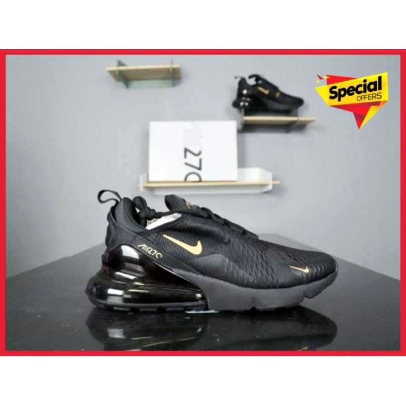 Nike air max 270 shop black with gold tick