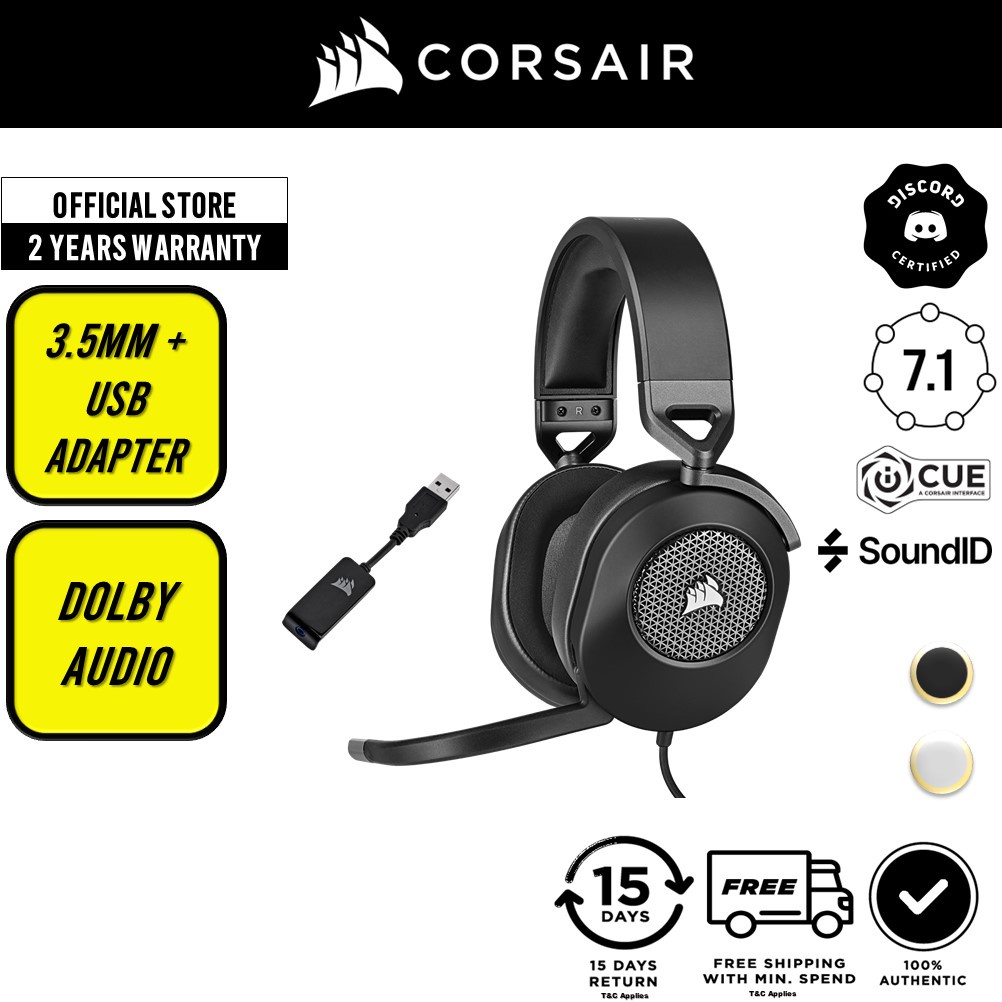 Corsair HS65 Surround 3.5mm Analog USB 7.1 Surround Adapter Wired Gaming Headset with Sound ID