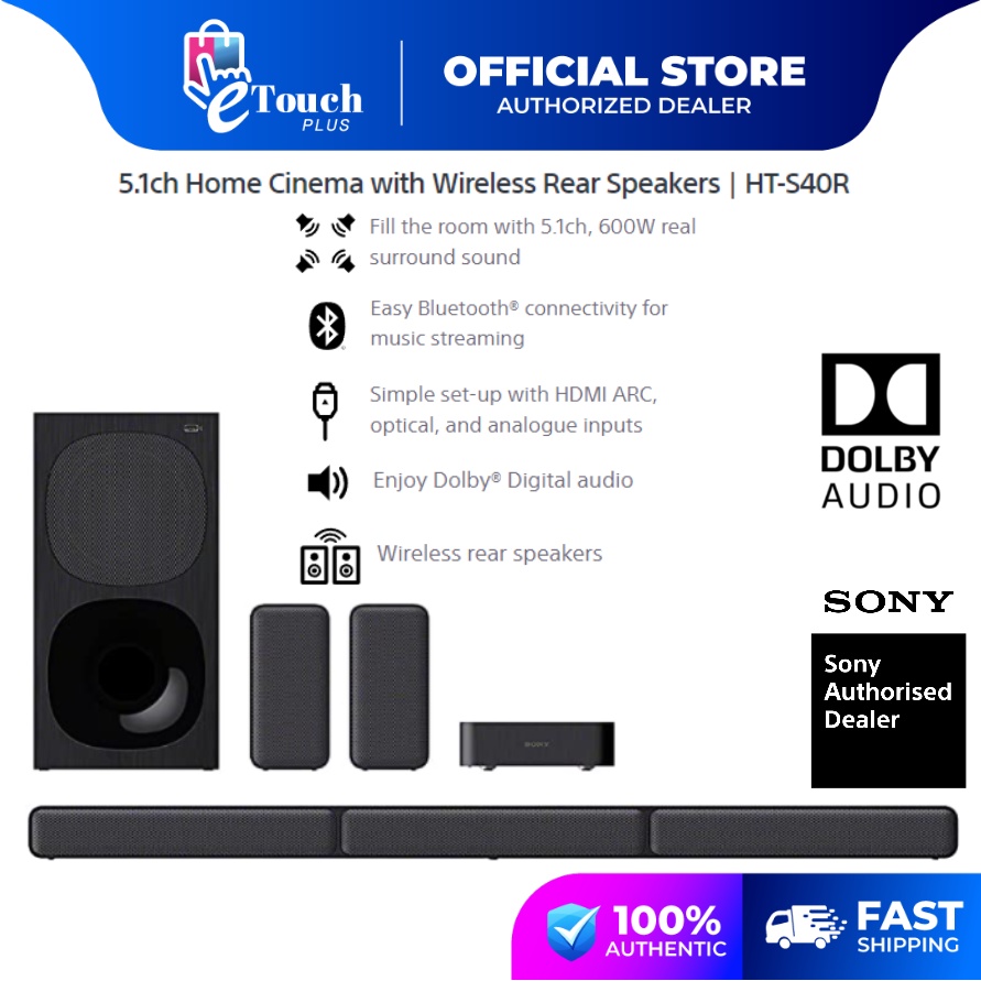HT-S40R Home Cinema 5.1ch Soundbar with Wireless Rear Speakers