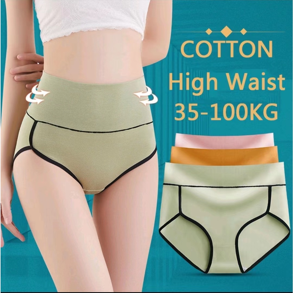 35-110kg】3PCS Cotton High Waist Panty Women Plus Size Panties Body Shaping  Underwear Ladies Antibacterial Briefs