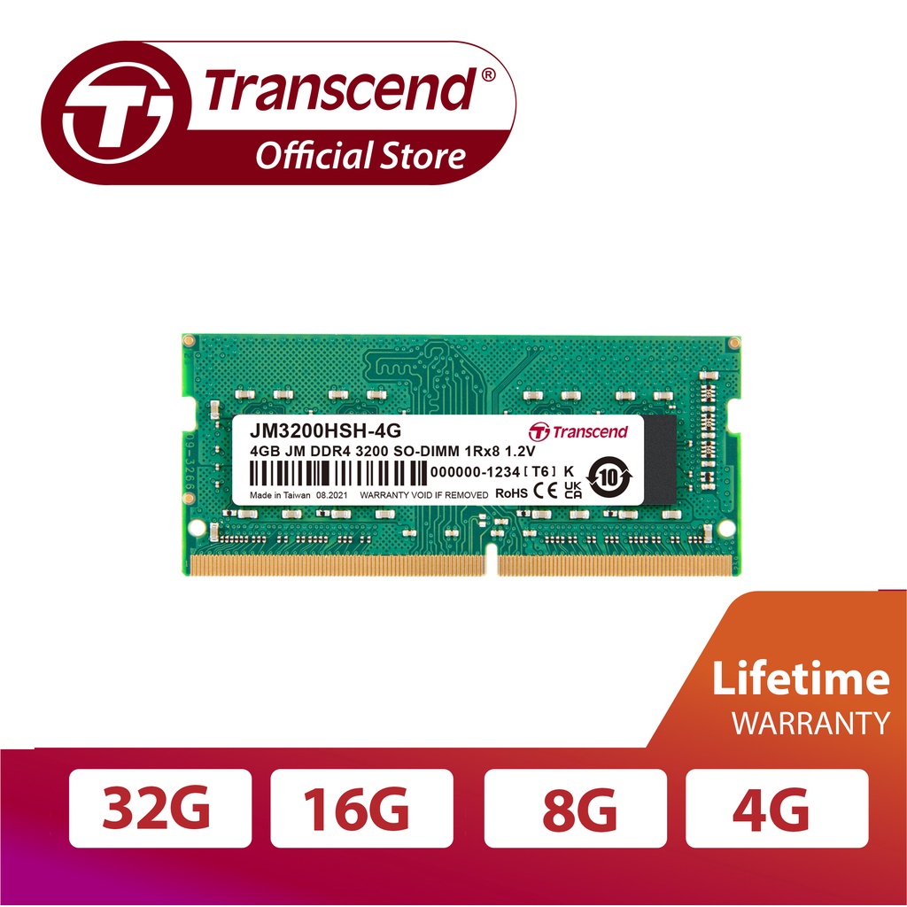 Barrette RAM TRANSCEND 8GB DDR4 3200 SO-DIMM 1Rx8 512 -JM3200HSB-8G