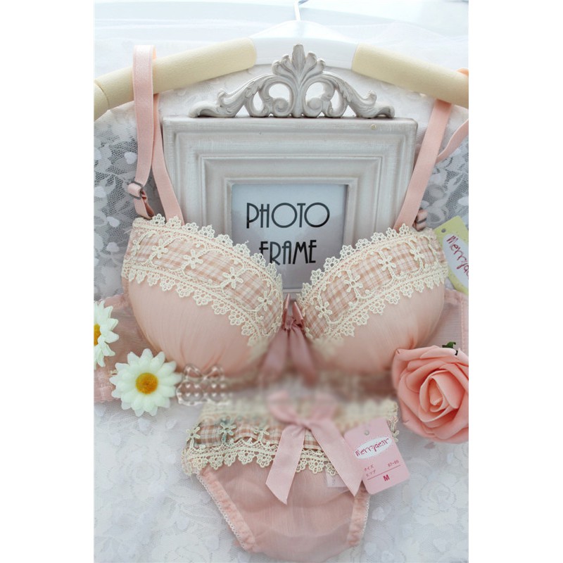 Elegant Pink Princess Chiffon Lace Bra Set