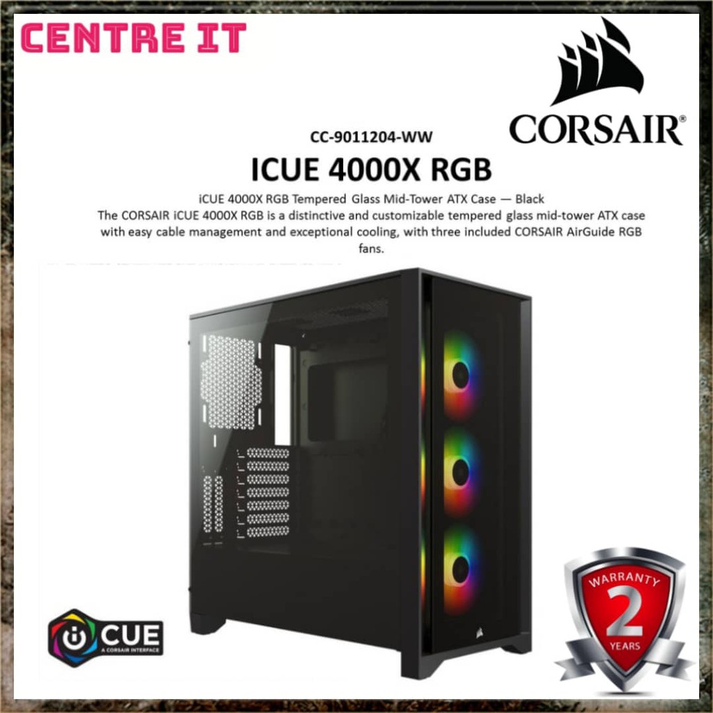 CORSAIR iCUE 4000X RGB Tempered Glass Mid Tower Case Black