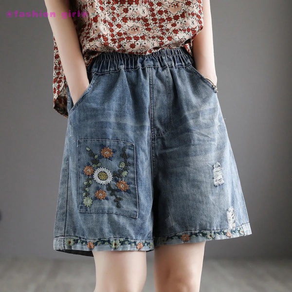 ♡Spot goods♡Girl Fashion Shorts New Summer Retro Ripped Jeans