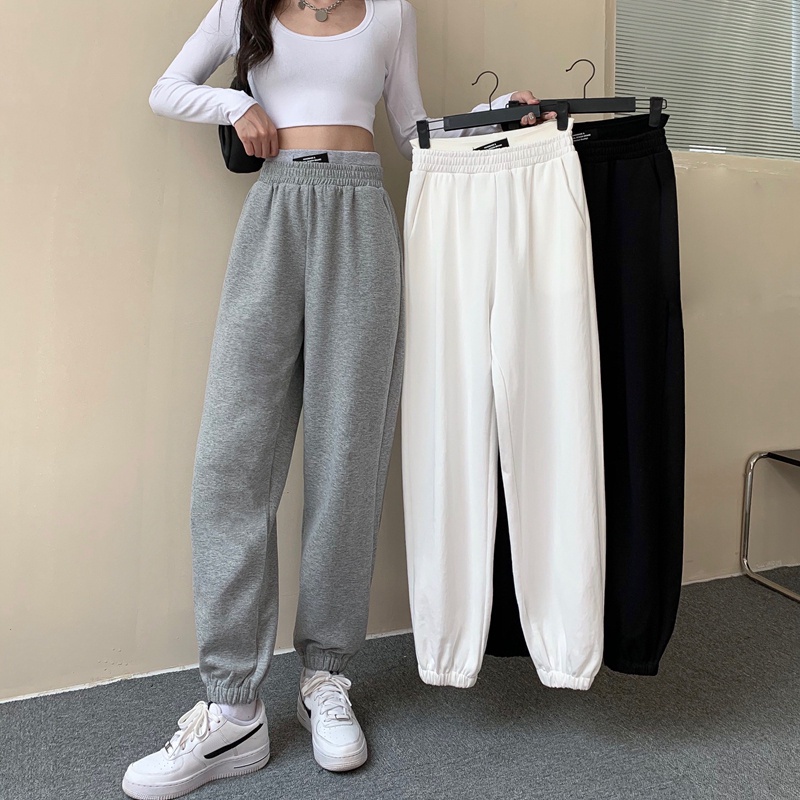 Fashion (Gray)Casual Sweatpants Women High Waist Wide Leg Long Pants Joggers  Gray Loose Korean Student Trousers Girl White Ulzzang Pants Hot DOU
