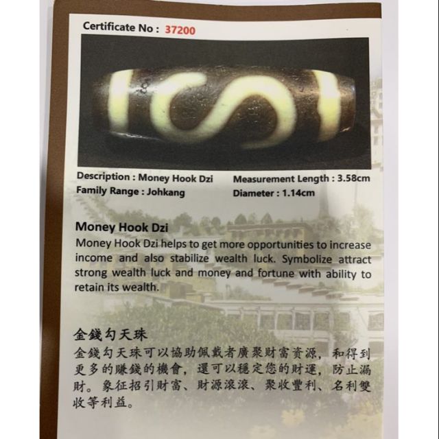 金钱勾天珠百年老天珠西藏正品具有报生纸| Shopee Malaysia