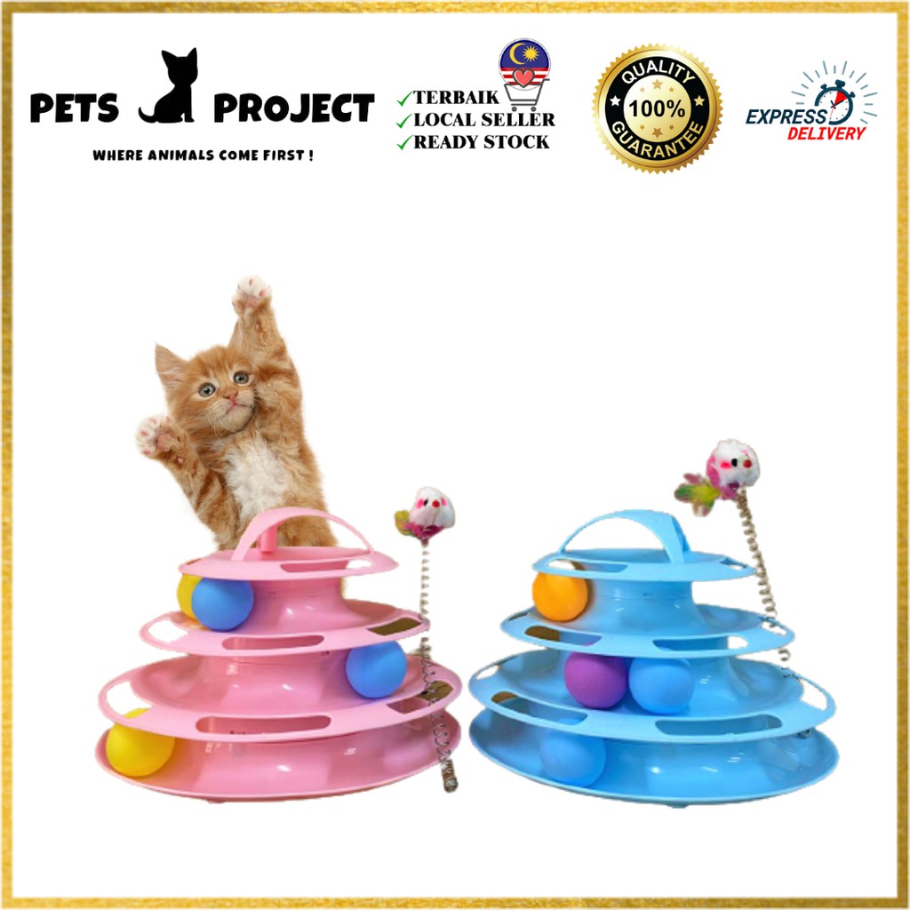 Pets Project Ready Stock Imported 4 Layer Cat Tower with Spinning Ball Track Mainan Kucing Cat Toys SPIN