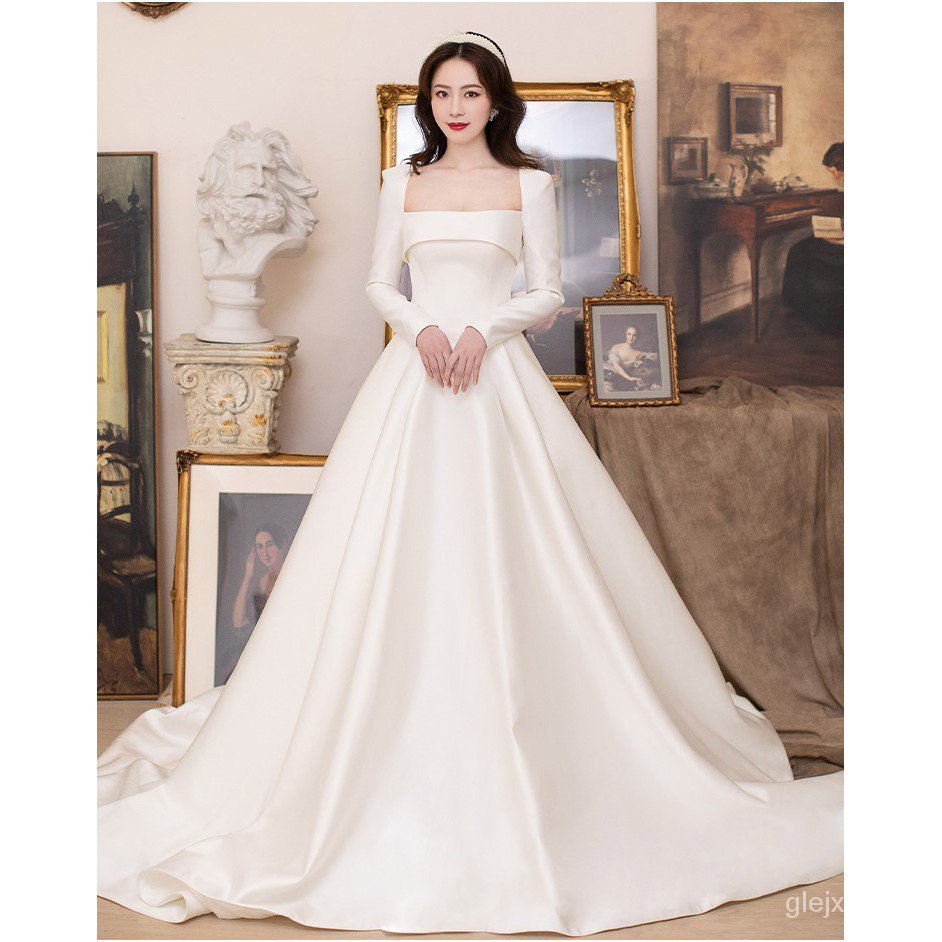 White silk long on sale sleeve wedding dress