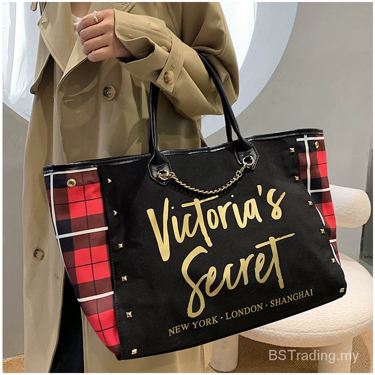 Pink plaid store city tote