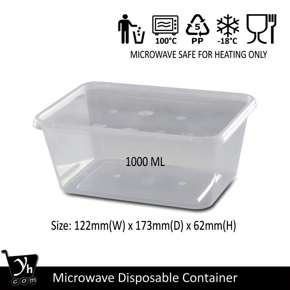 50 x Rectangular 1000ml Microwave Plastic Containers Takeaway Food  Containers MP