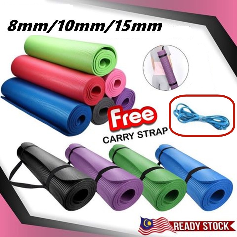 8/10/15MM YOGA MAT NBR Non-Slip Mat (183cm x 61cm x 10mm) FREE STRAP  PACKAGE Aerobic Home Workout GYM Fitness Exerciser