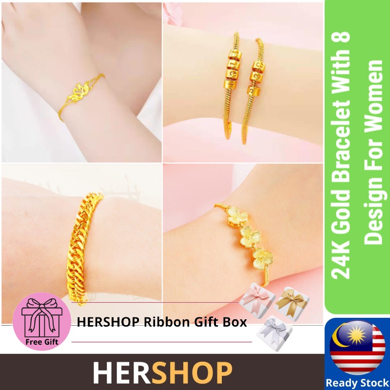 HERSHOP ] Ready Stock 24K Gold Rantai Tangan Emas Kartun Gelang Wanita  Bracelet With 8 Design For Women