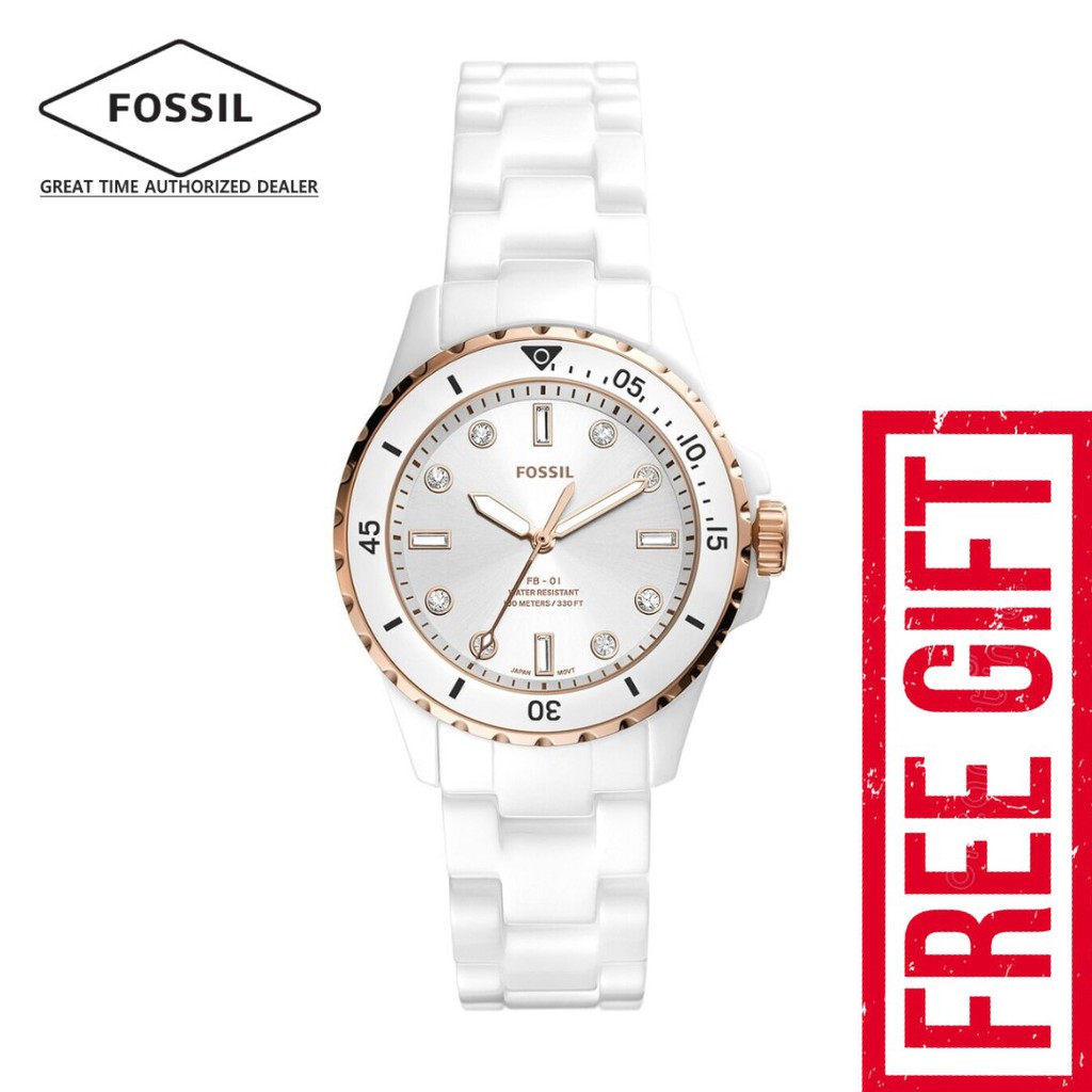 Fossil Watch CE1107 FB-01 Three-Hand White Ceramic Ladies Watch