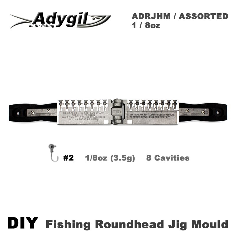 Adygil DIY Fishing Roundhead Jig Mould ADRJHM/ASSORTED COMBO 1/8oz(3.5g) 8  Cavities