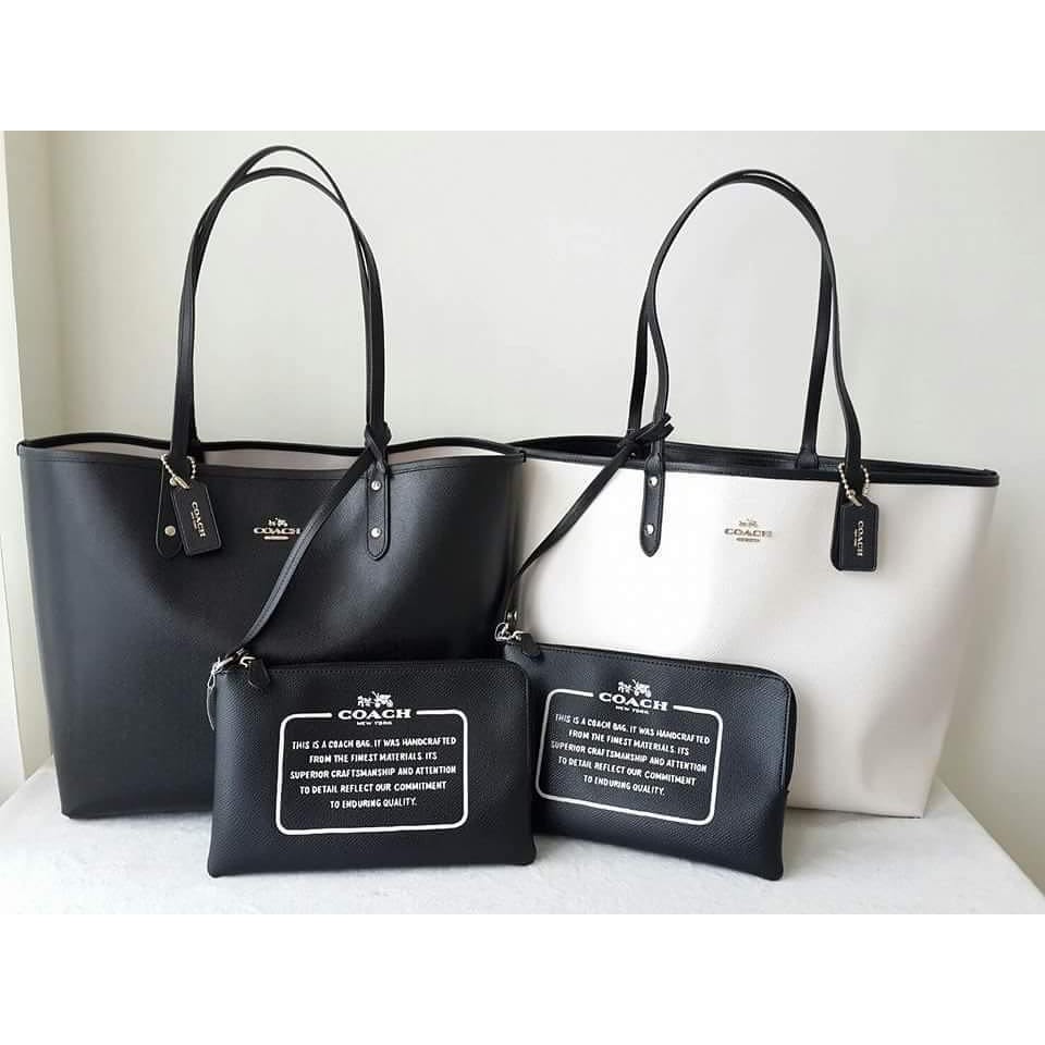 Coach black and top white tote