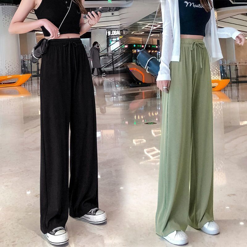 New Pleated Wide-leg Pants Girls Loose Casual Pants Chiffon Trousers Ice  Silk Nine-point Pants,(3-10Y) 