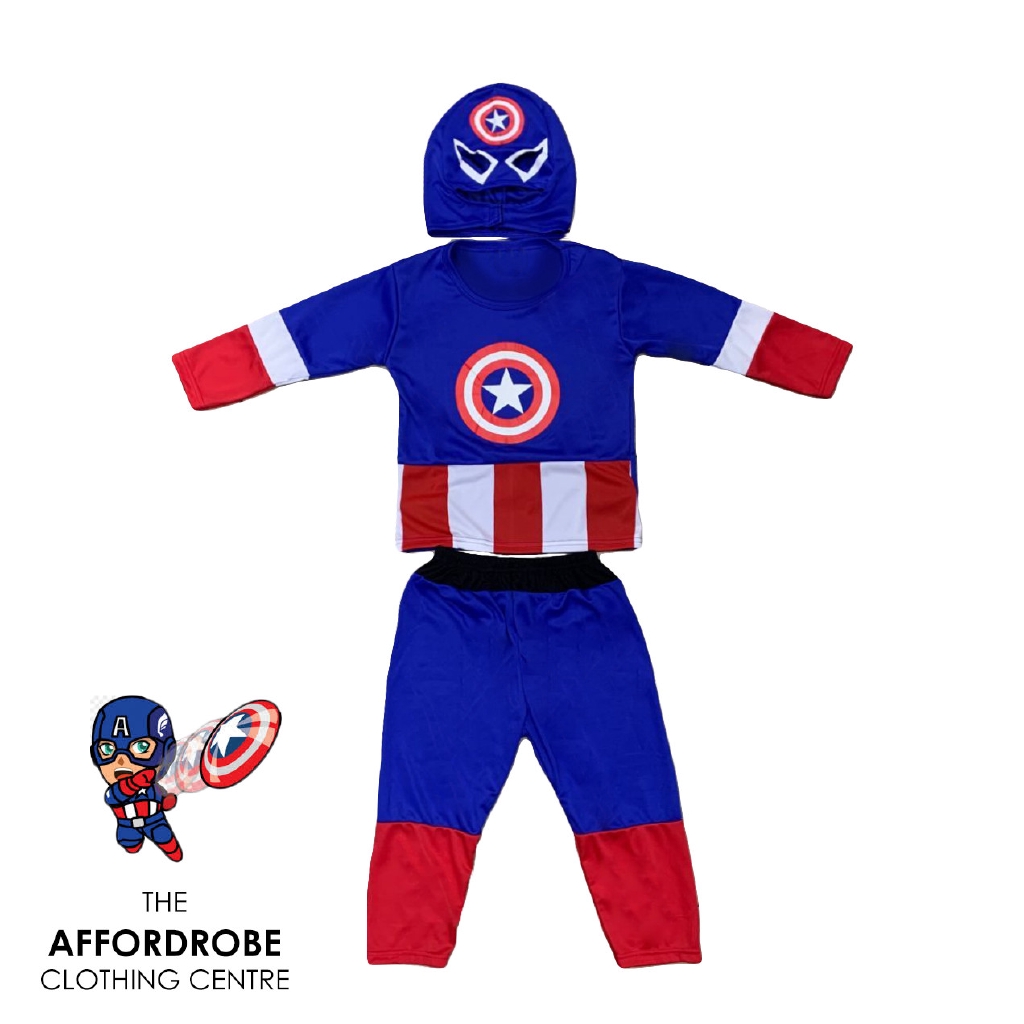 Captain America Kids Costume Set Shirt Pants Mask Cosplay