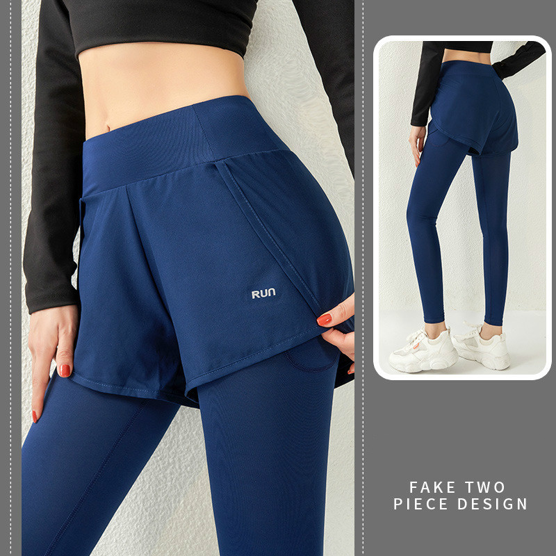 Fit.HER Fake two-piece sports pants women's running training fitness pants  slim and fast dry outdoor yoga pants with pocket bottom