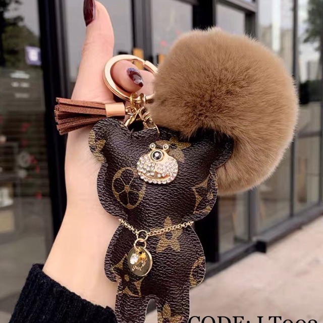 Cute Teddy Bear Bag Charm with Fur ball. Luxury. Branded. Latest