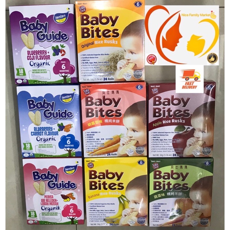 BABY BISCUITS-Baby Bites(50gx24pcs) / Baby Guide Organic(18pcs) Mommyj /  Mommy J Real Pure Rice Puffs 45G