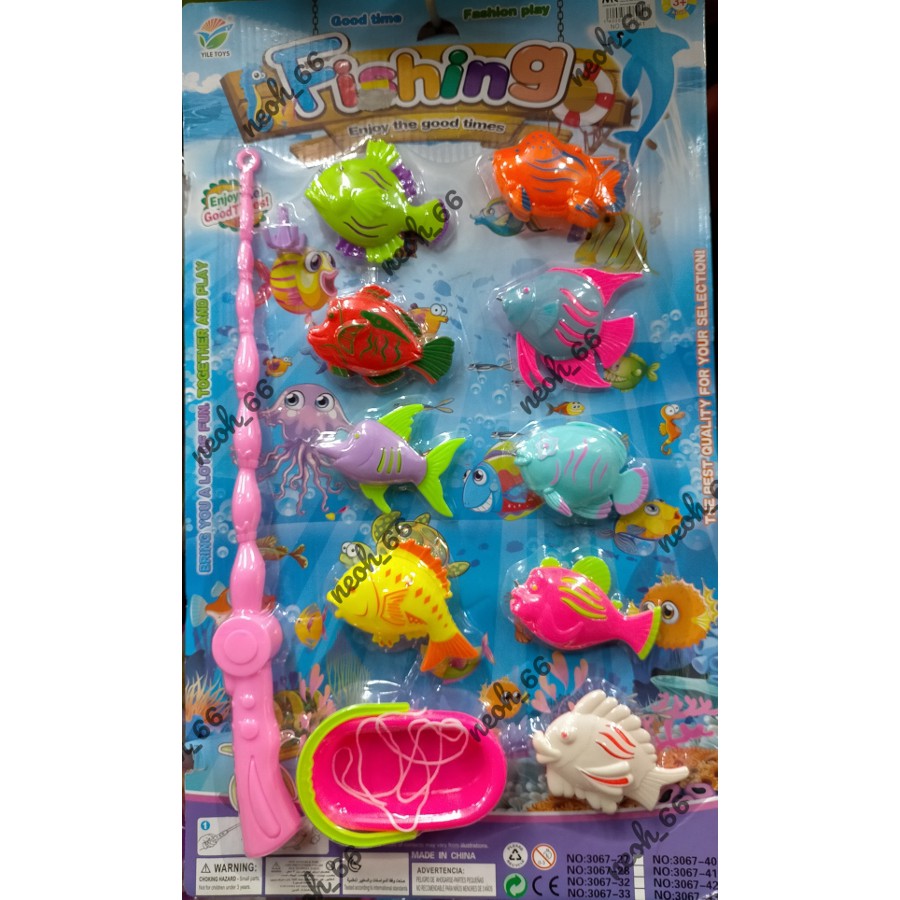 9 PCS Magnetic Fishing Toy Plastic Fish Outdoor Indoor Fun Game Baby Bath  With Fishing Rod Toys
