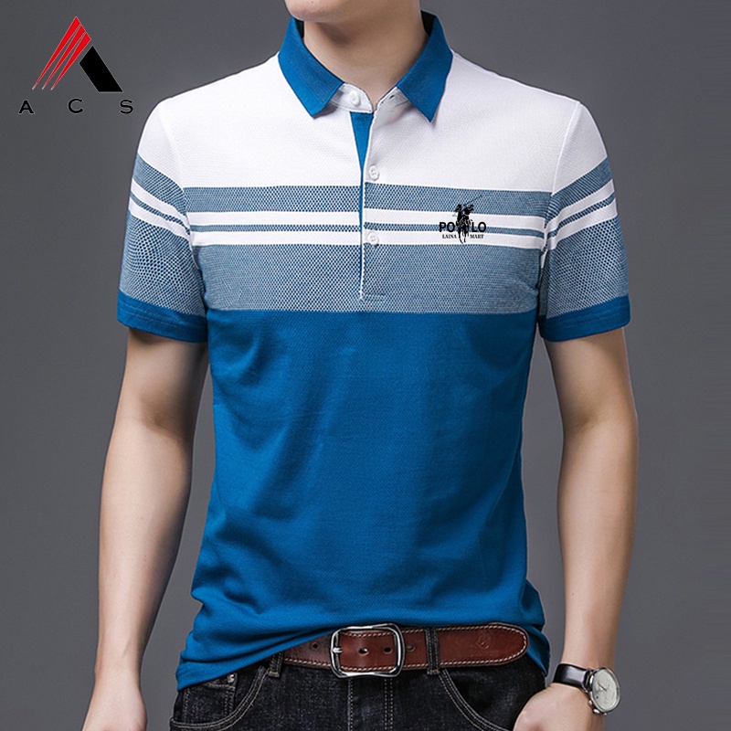 Fashion Short sleeved T shirt Men s Young and Middle aged Lapel Polo Shirt All match Top