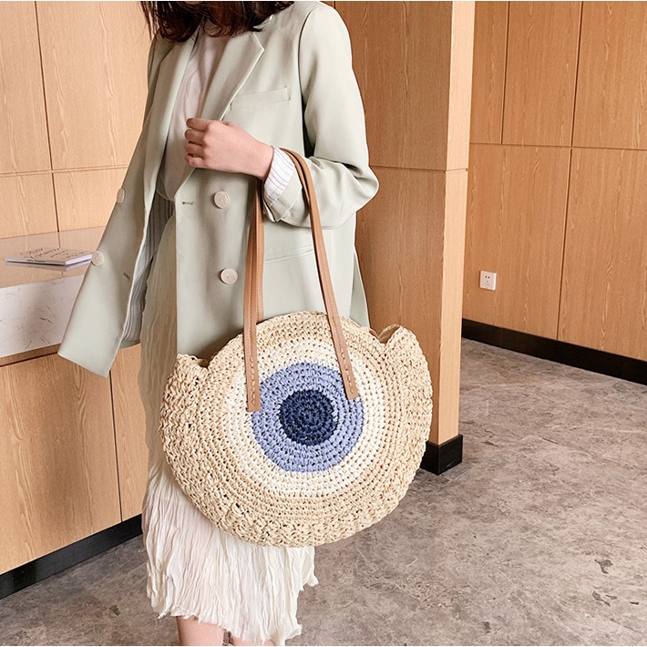 Korea Style Vintage Style Round Woven Shoulder Bag Women Casual