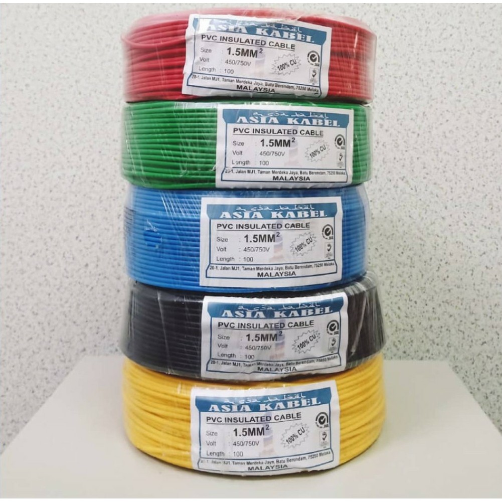 READY STOCK ASIA KABEL CABLE 1.5mm 2.5mm PVC wire Cable 100% Pure