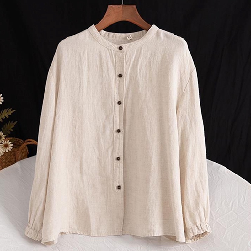 Women Fashion Irregular Leisure Loose Fitting Linen Shirt Tunic